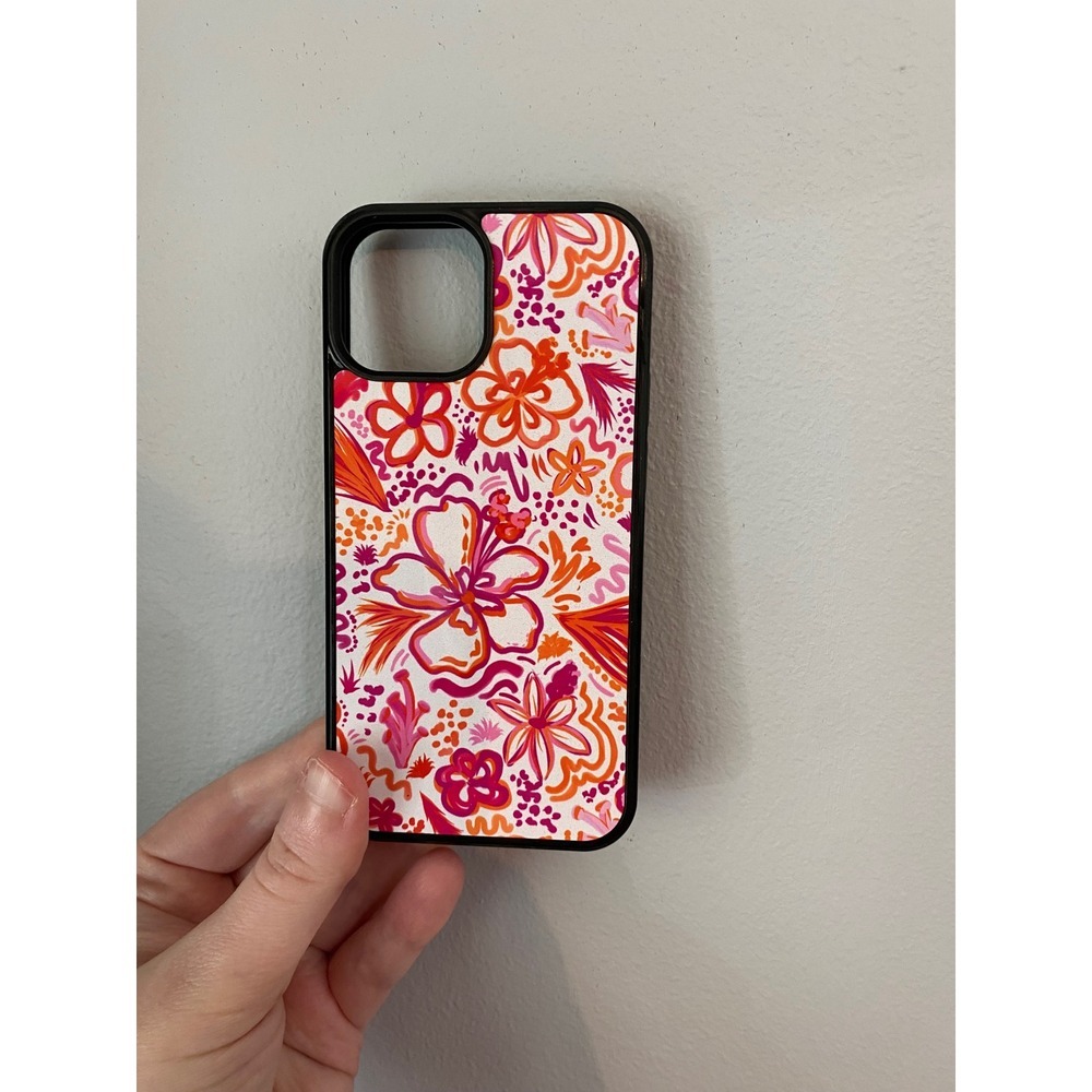 Unbranded Phone Case Unisex iPhone 13 Mini Pink Orange Floral Hibiscus Tropical